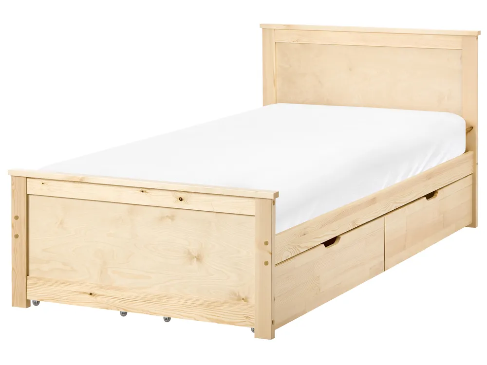 Bett mit 4 Schubladen DAUPHIN Kiefernholz Hellbraun 90 x 200 cm