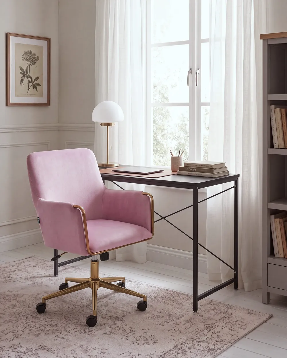 Schreibtischstuhl ALTONA Samtstoff Pastellrosa