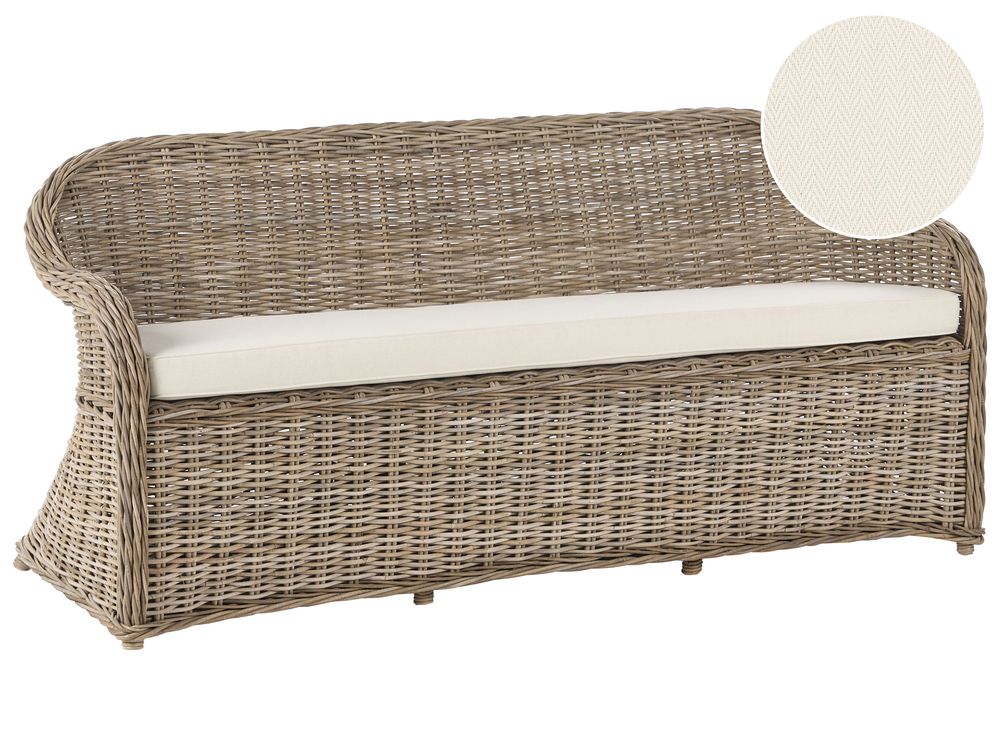 Garden Bench with Cushion SUSUA 189 cm Rattan Natural