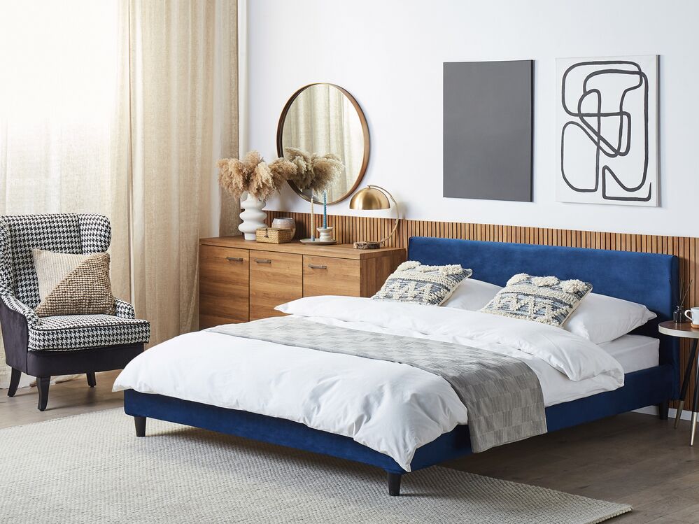 Bed Velvet FITOU 180 x 200 cm (EU Super King) Dark Blue