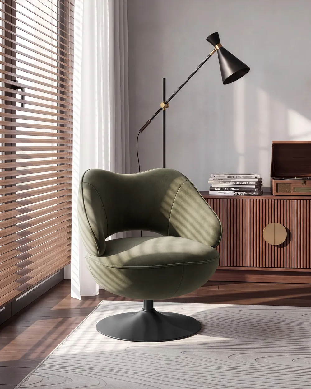 Swivel Armchair SANDET Velvet Dark Green_1087884