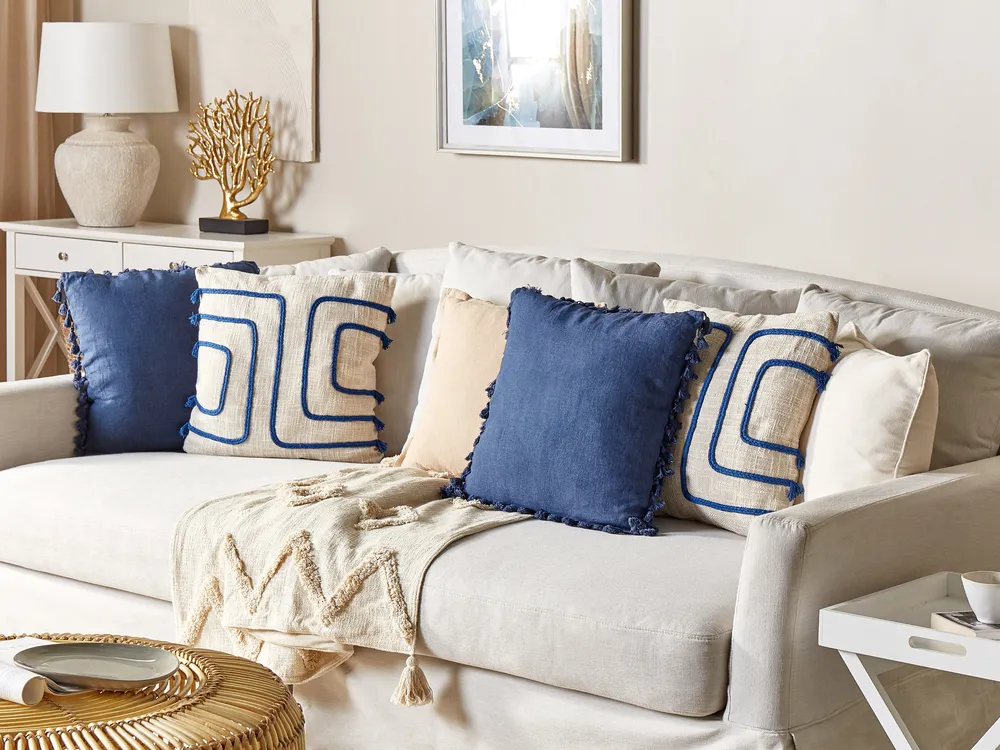Dekokissen 2er Set PLEIONE 45 x 45 cm Baumwolle Marineblau Geometrisches Muster