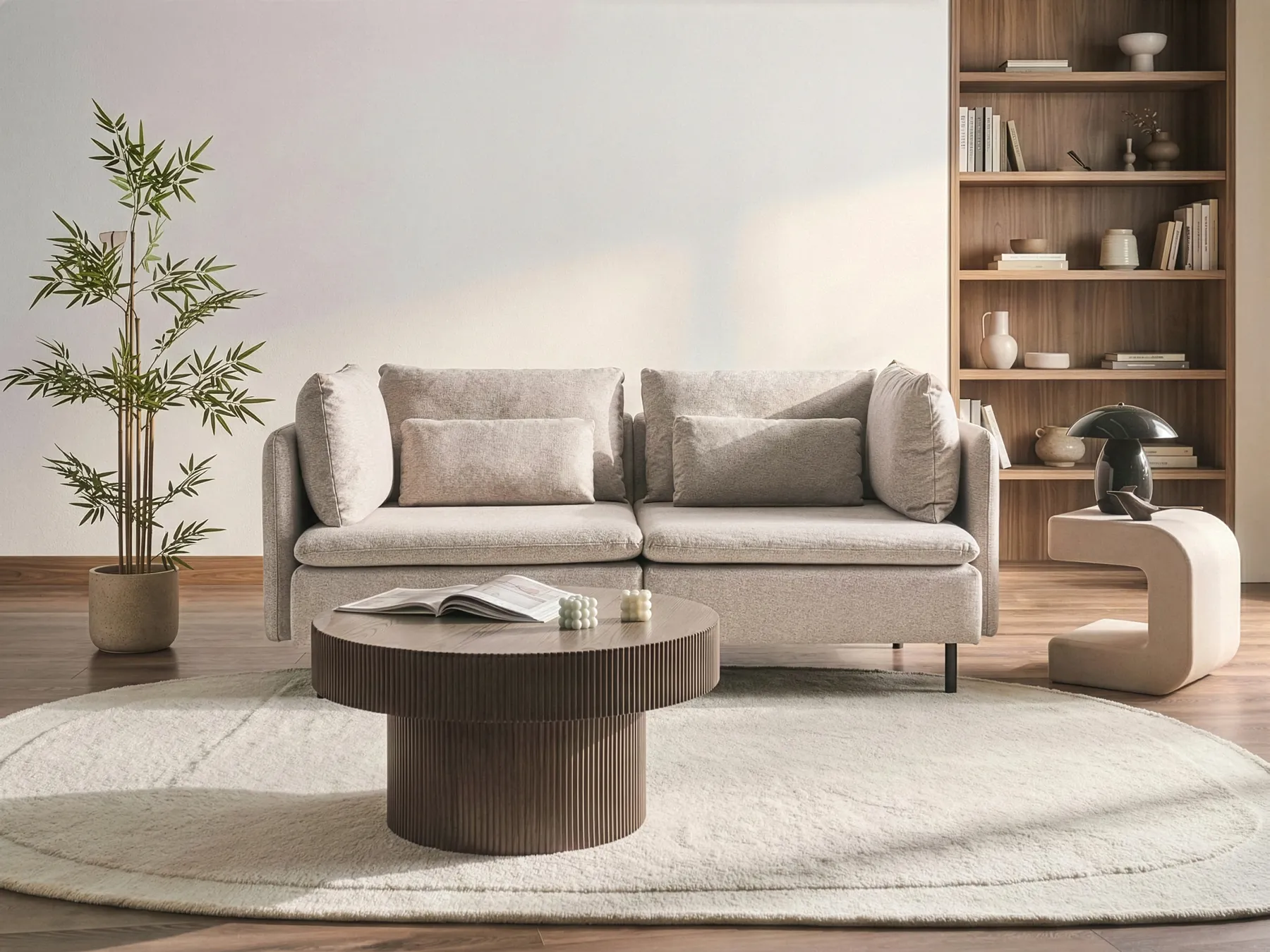 Modular Sofa 2 Seater EGERIS Fabric Beige_1067322