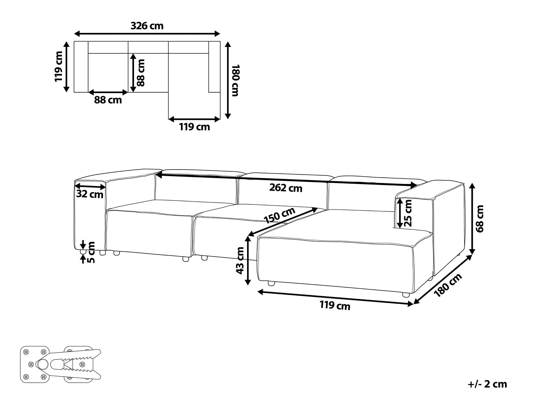 Modul Ecksofa 4-Sitzer ARDAL Cord Dunkelblau linksseitig_1008779