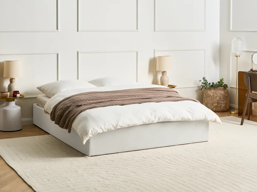 Bett mit Stauraum ohne Kopfteil DINAN Stoff Hellbeige 160 x 200 cm