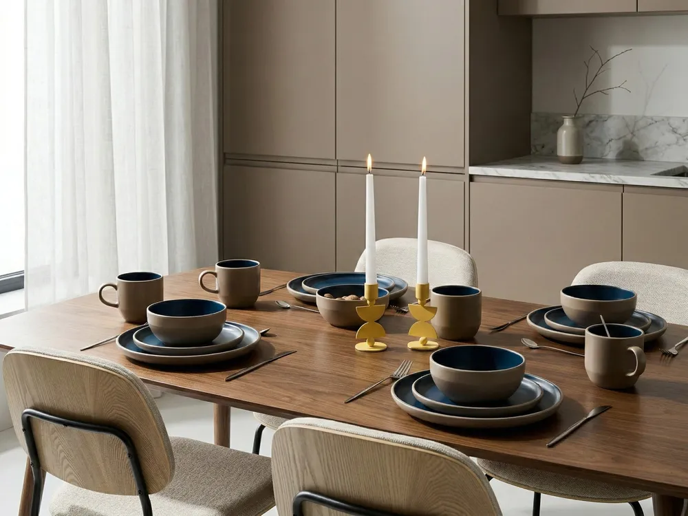 Tafelservice 16-teilig NUTMEG Steinzeug Beige / Blau