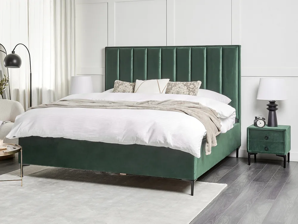 Bett mit Stauraum SEZANNE Samtstoff Dunkelgrün 180 x 200 cm_892469