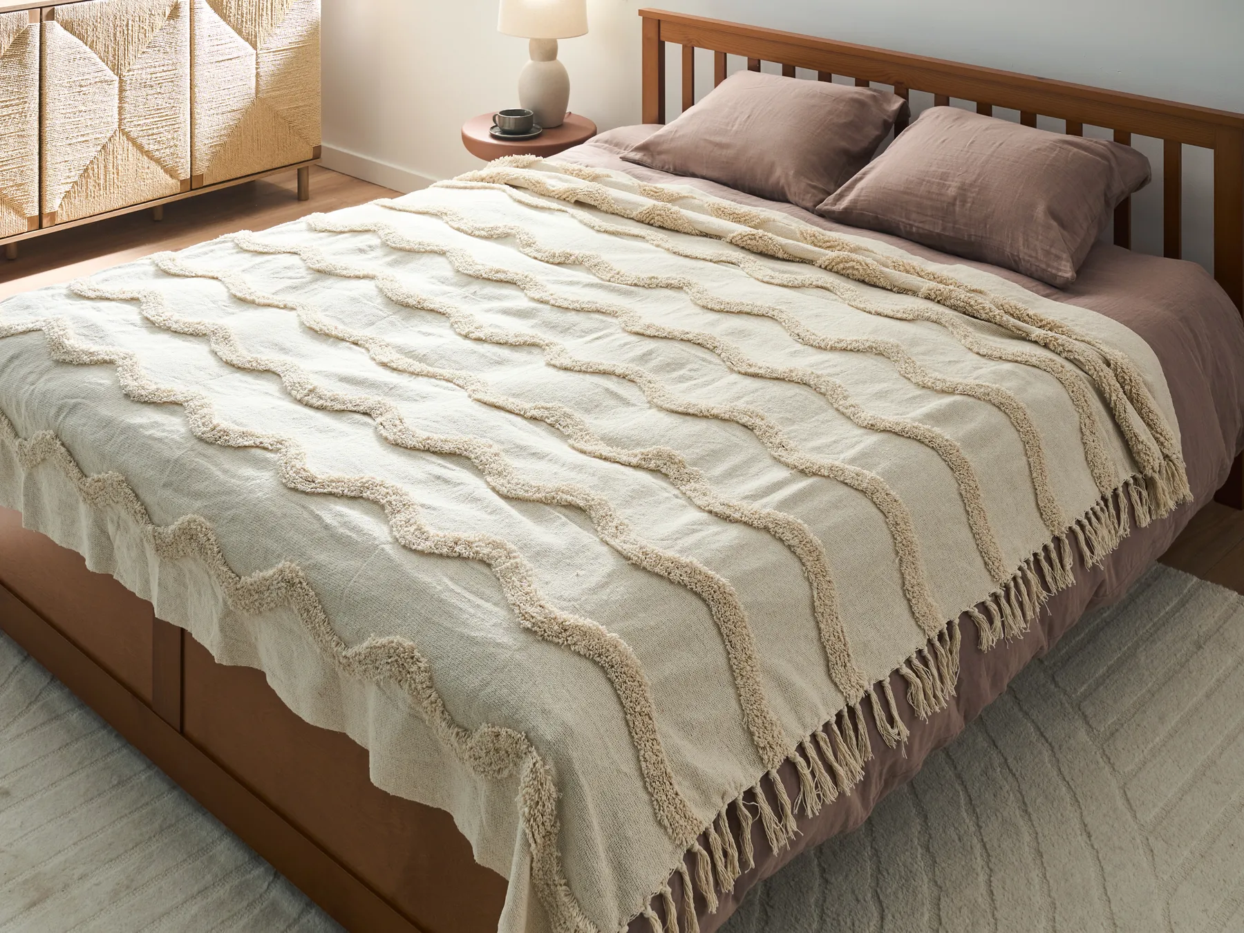 Kuscheldecke KHARI Baumwolle 200 x 200 cm Hellbeige_1067495