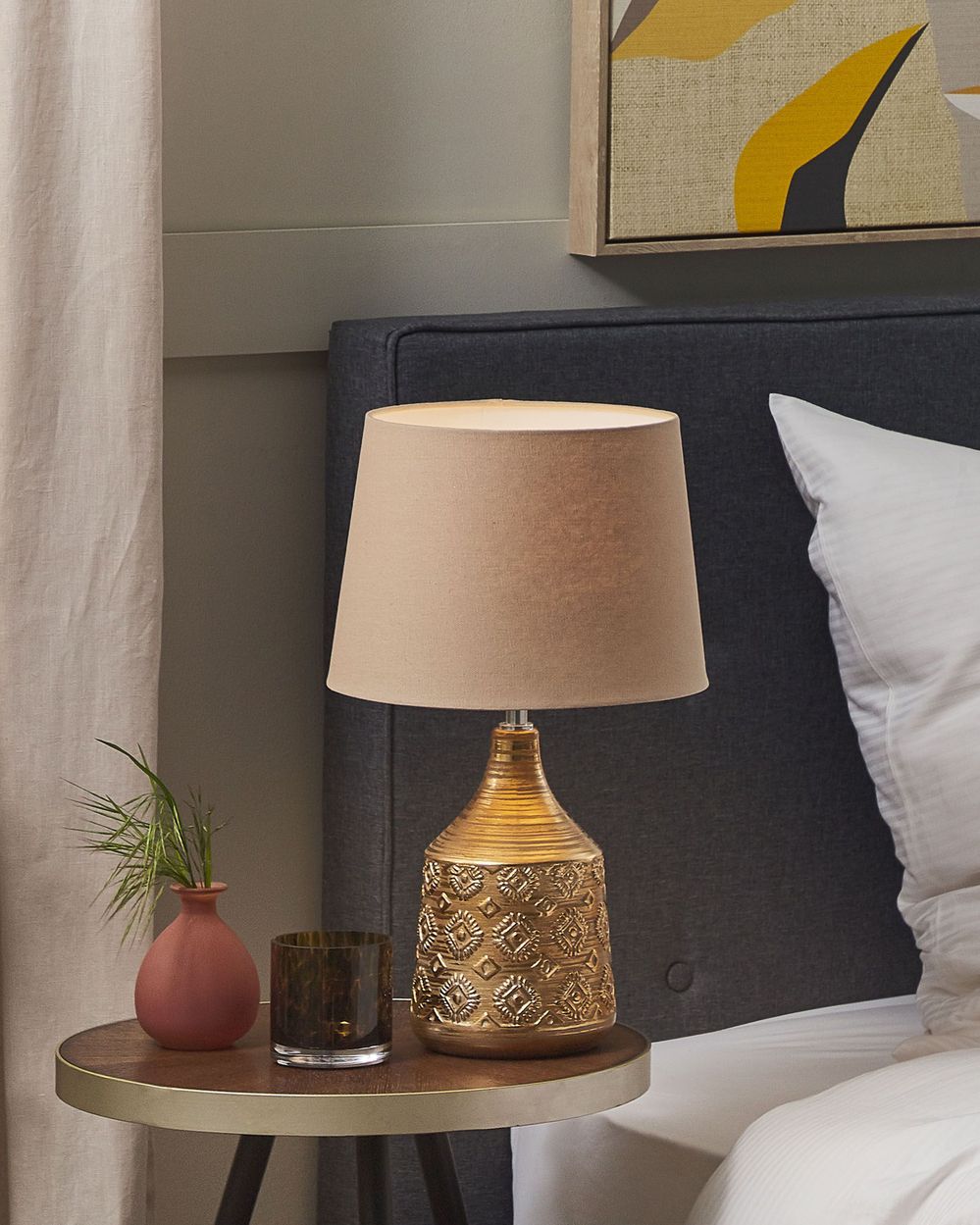 Table Lamp WARI Ceramic Golden Brown