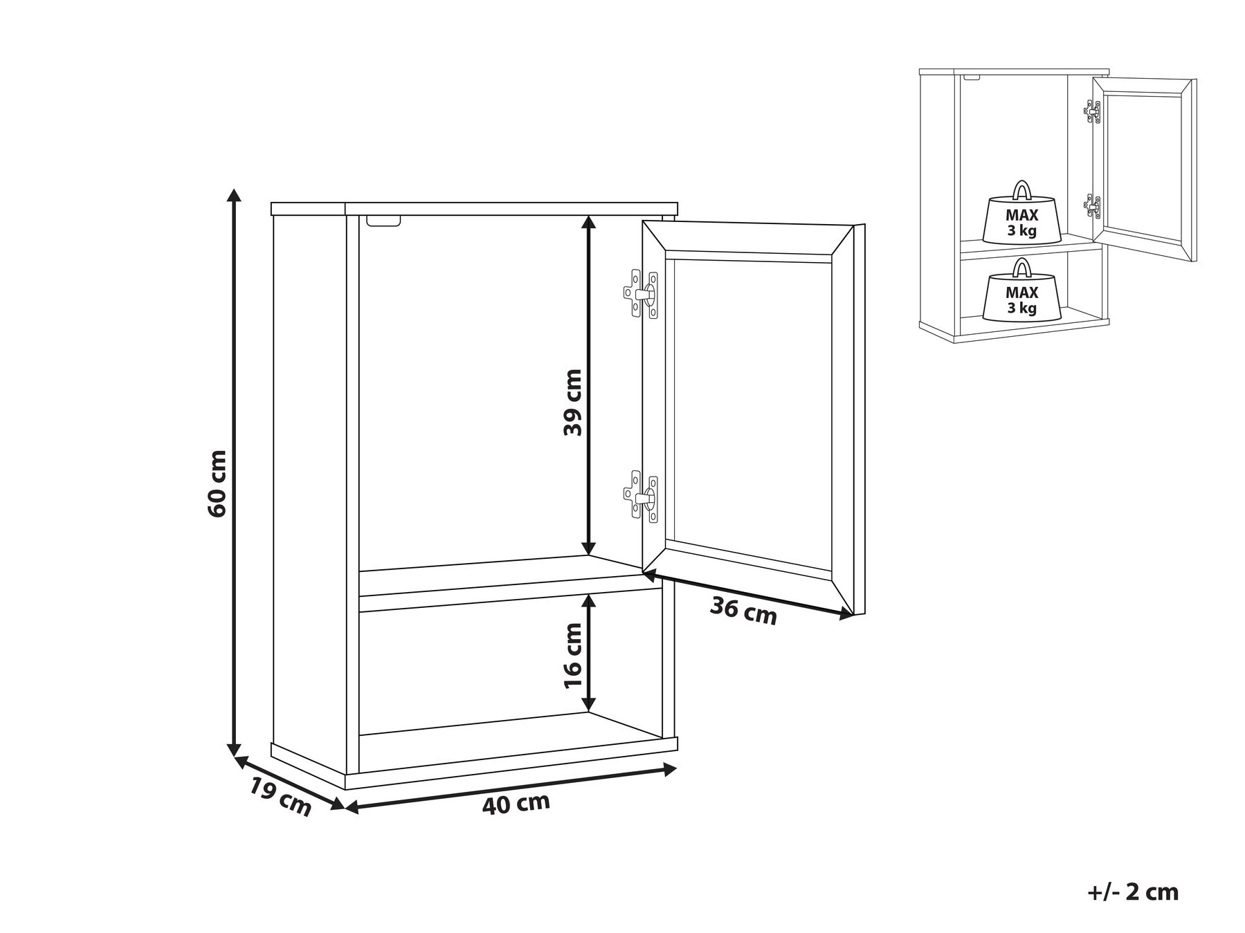 Bathroom Wall Mounted Cabinet ROSELL 40 cm Light Brown_952915