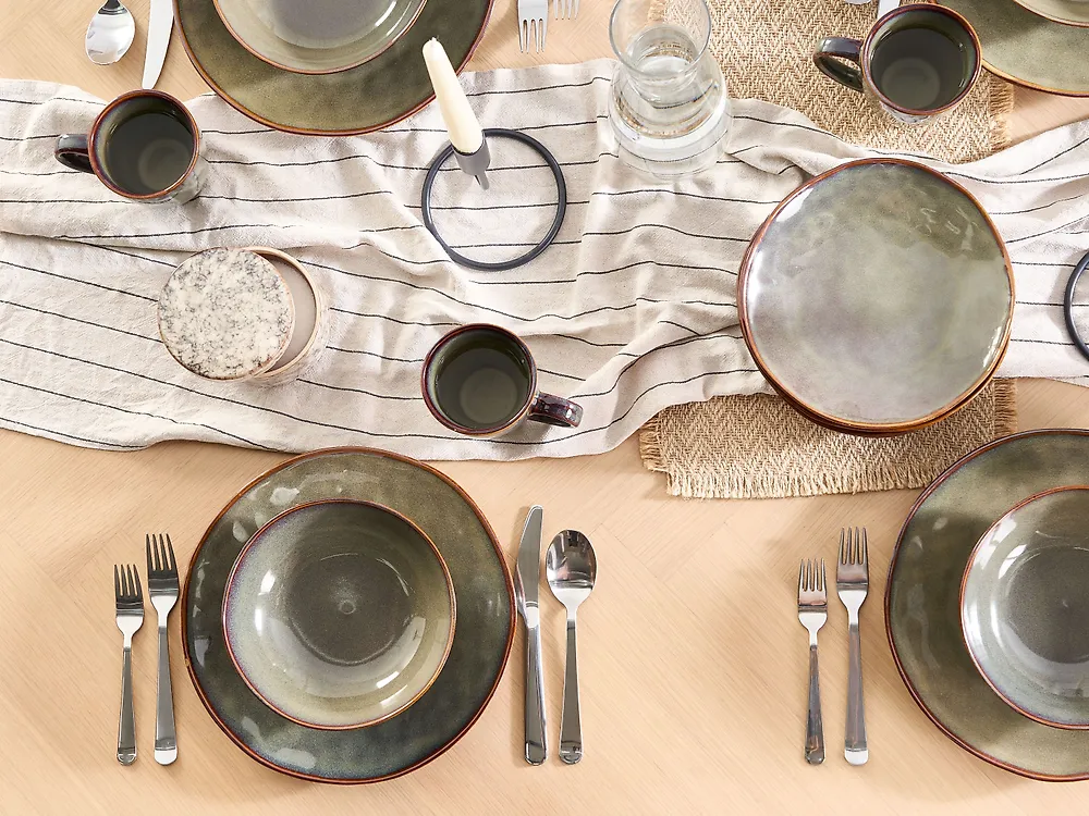 Set of 8 Dinner Plates THYME Stoneware Dark Green 28 cm_1173639