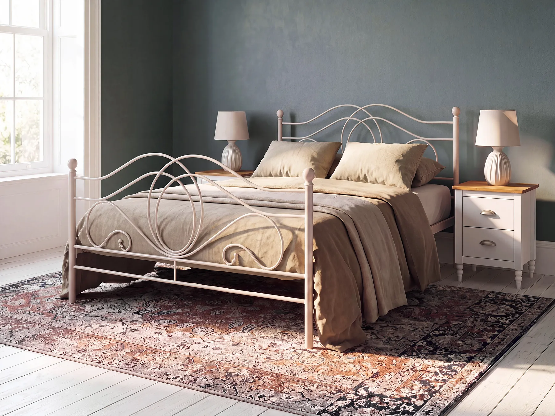Bett mit Lattenrost Metall LYRA 140 x 200 cm Hellbeige_1162000