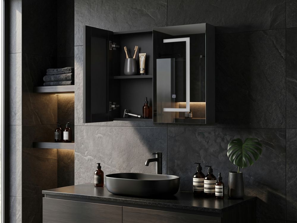 Armoire de toilette murale LED MAZARREDO 60 cm x 60 cm Noir