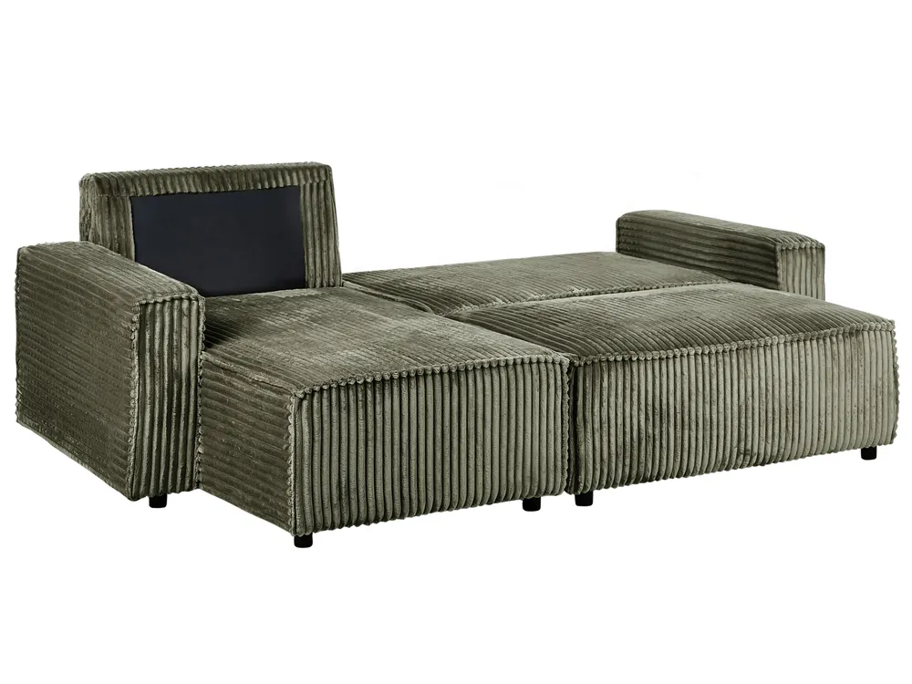 Corner Sofa Bed 3 Seater ABACKA with Storage Corduroy Green Right Hand_959977