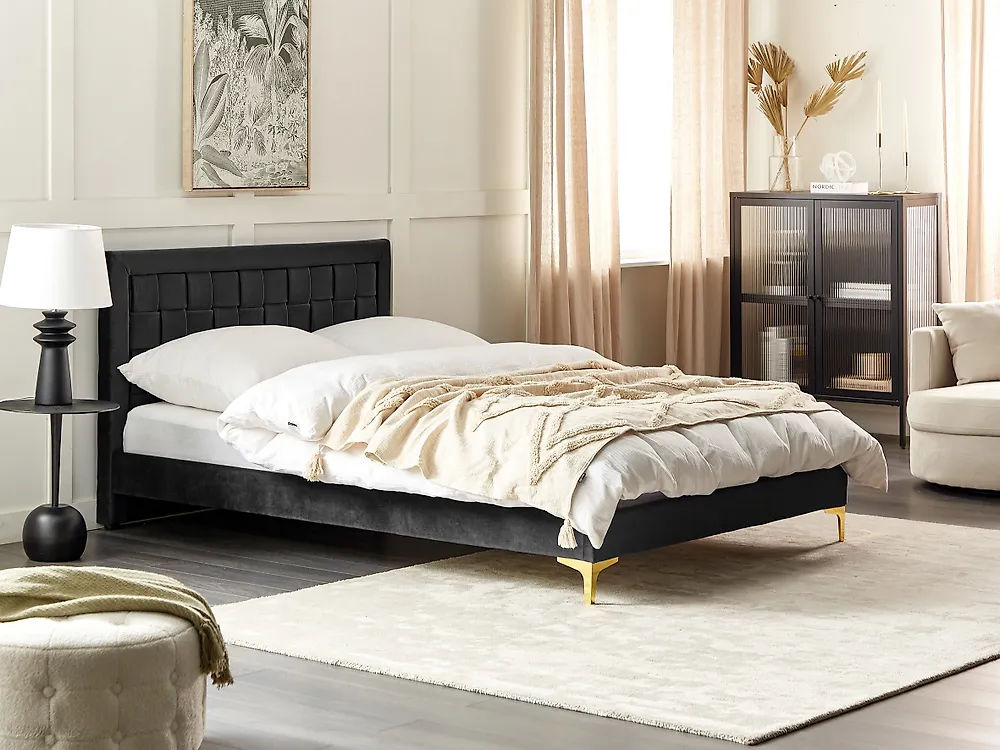 Bett mit Lattenrost Samtstoff LIMOUX 140 x 200 cm Schwarz_1187511