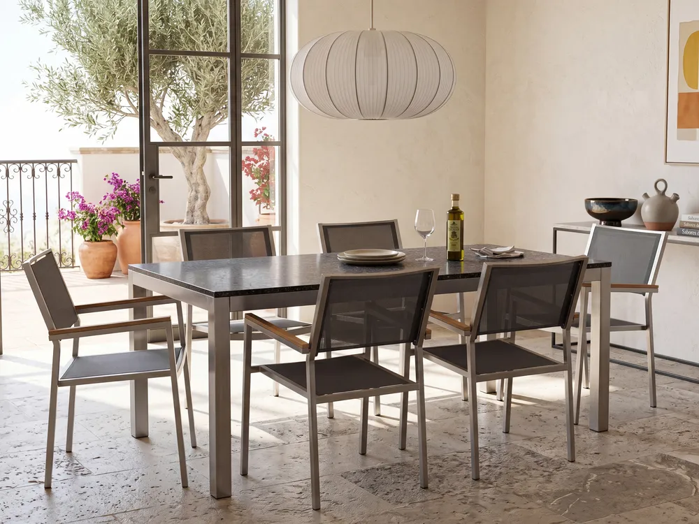 Gartenmöbel Set 6-Sitzer GROSSETO Granit poliert Grau / Schwarz_1109473
