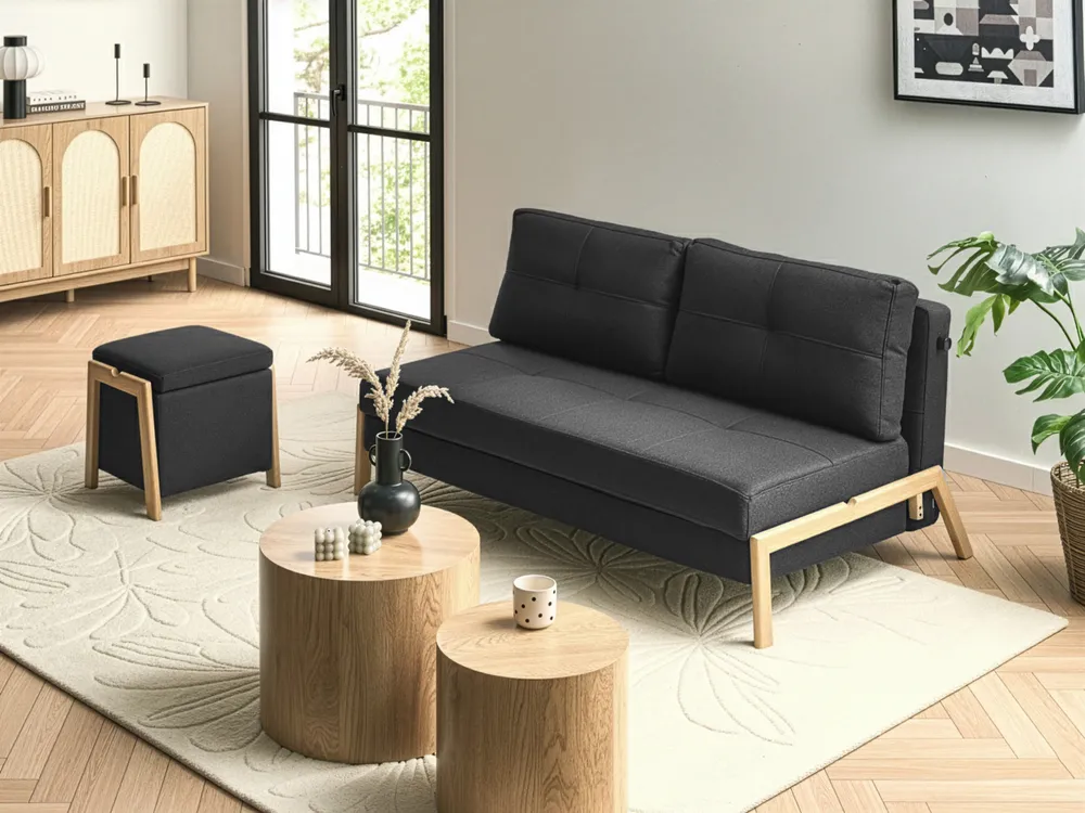 Pouf mit Stauraum EDLAND Stoff 45 cm Schwarz_1040817