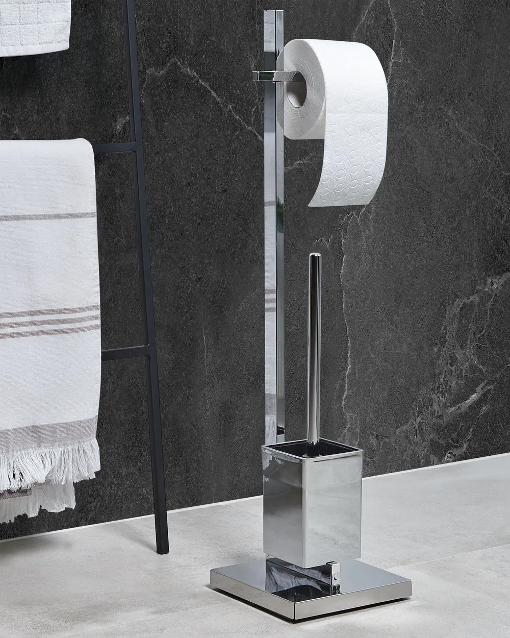 Toilettenpapierhalter mit Bürste ULAPES Metall Silber_874054