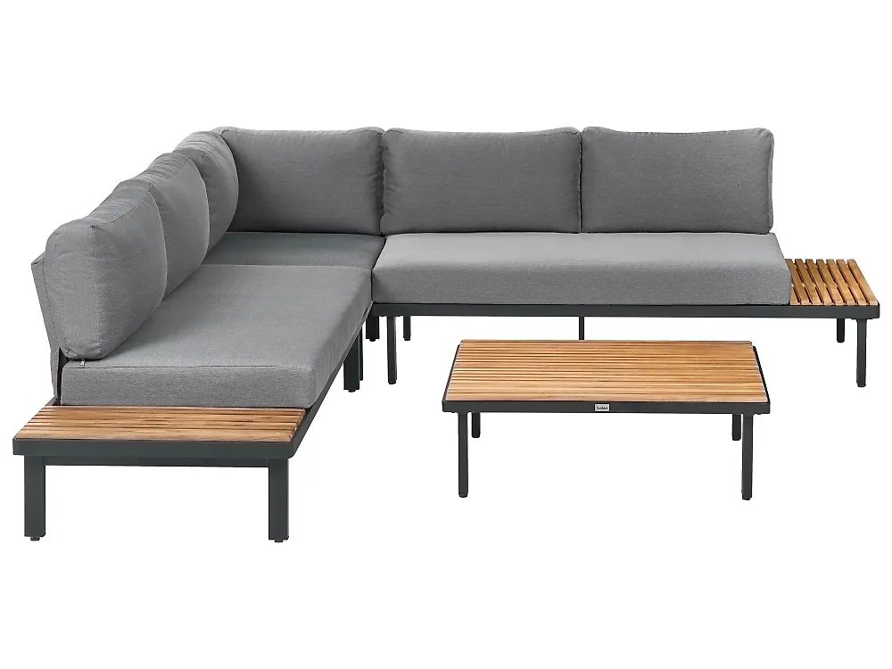 Garden Corner Sofa with Table 5 Seater FIVIZZANO Acacia Wood Dark Grey_1158789
