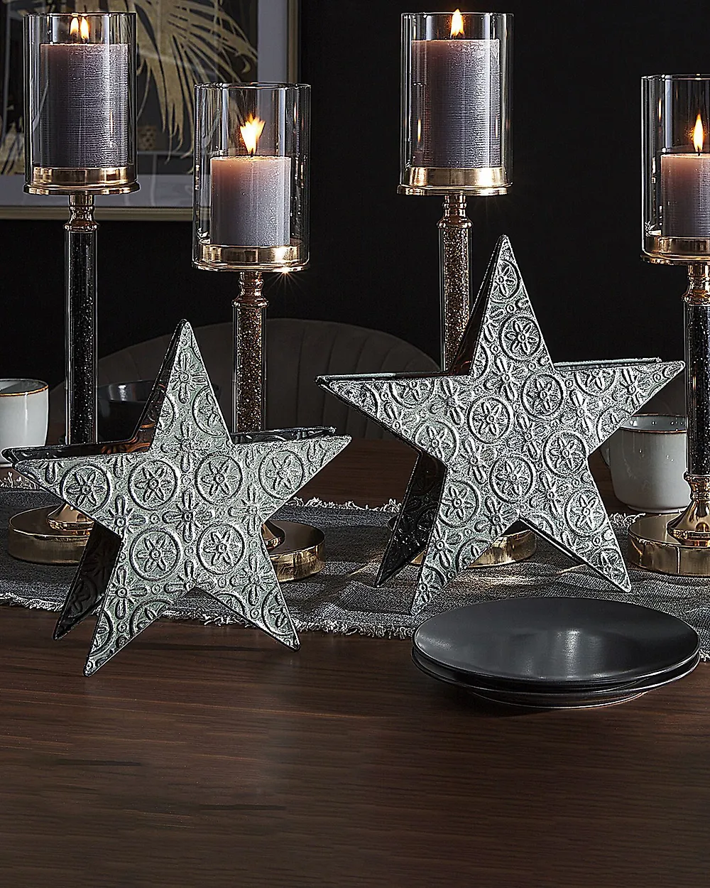 Kerzenständer 2er Set TORNIO 30/26 cm Metall Silber_1179601