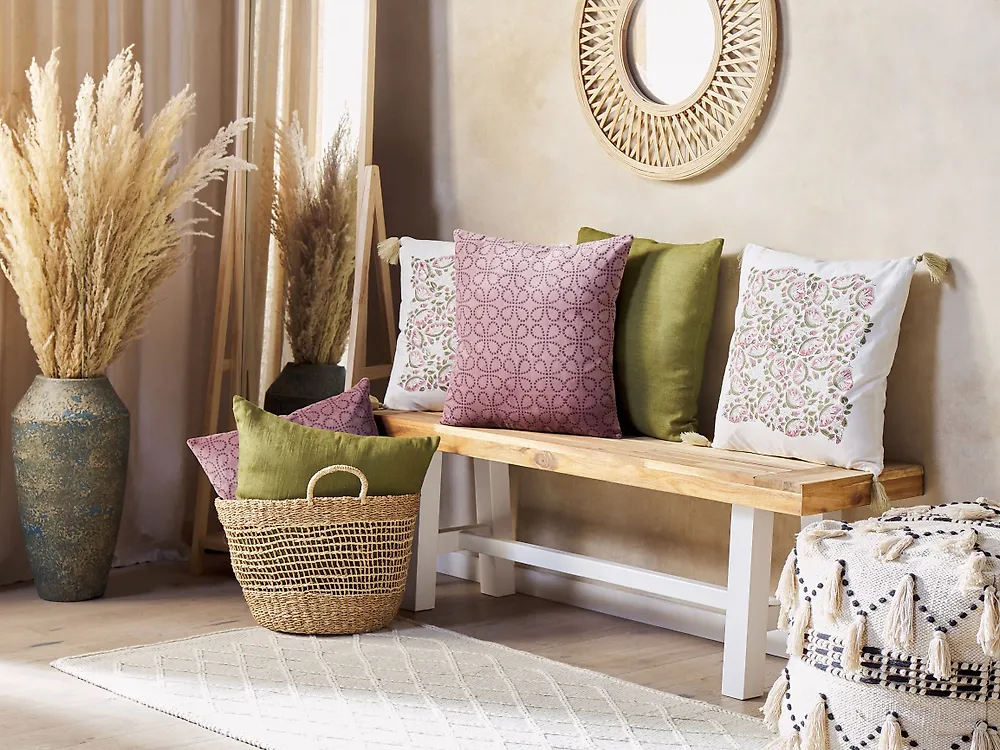 Throw Cushion LARKSPUR 45 x 45 cm Velvet Pink Geometric Pattern_1183564