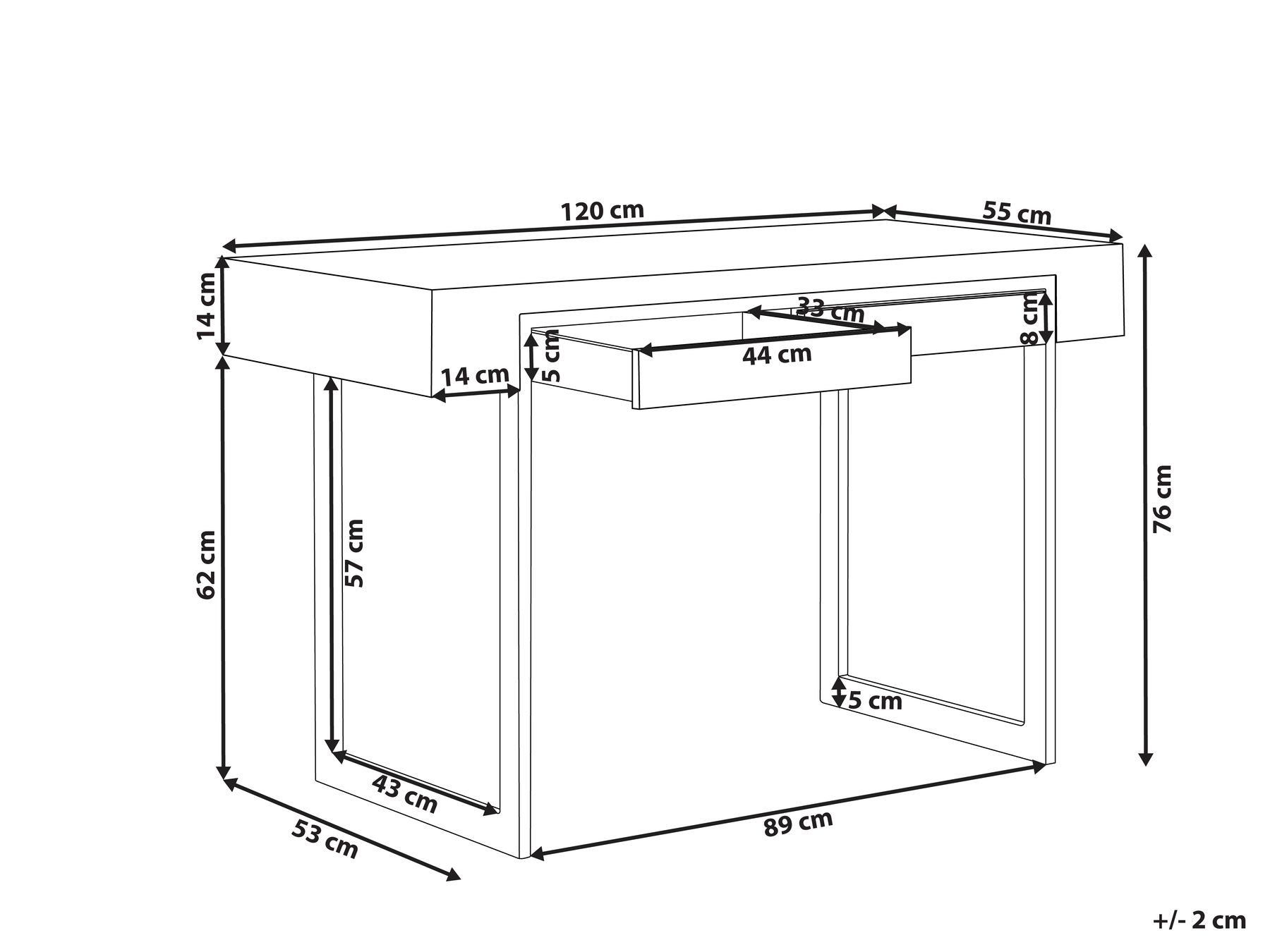 Schreibtisch VIDA 120 cm 55 cm mit Stauraum Hellbraun_824552