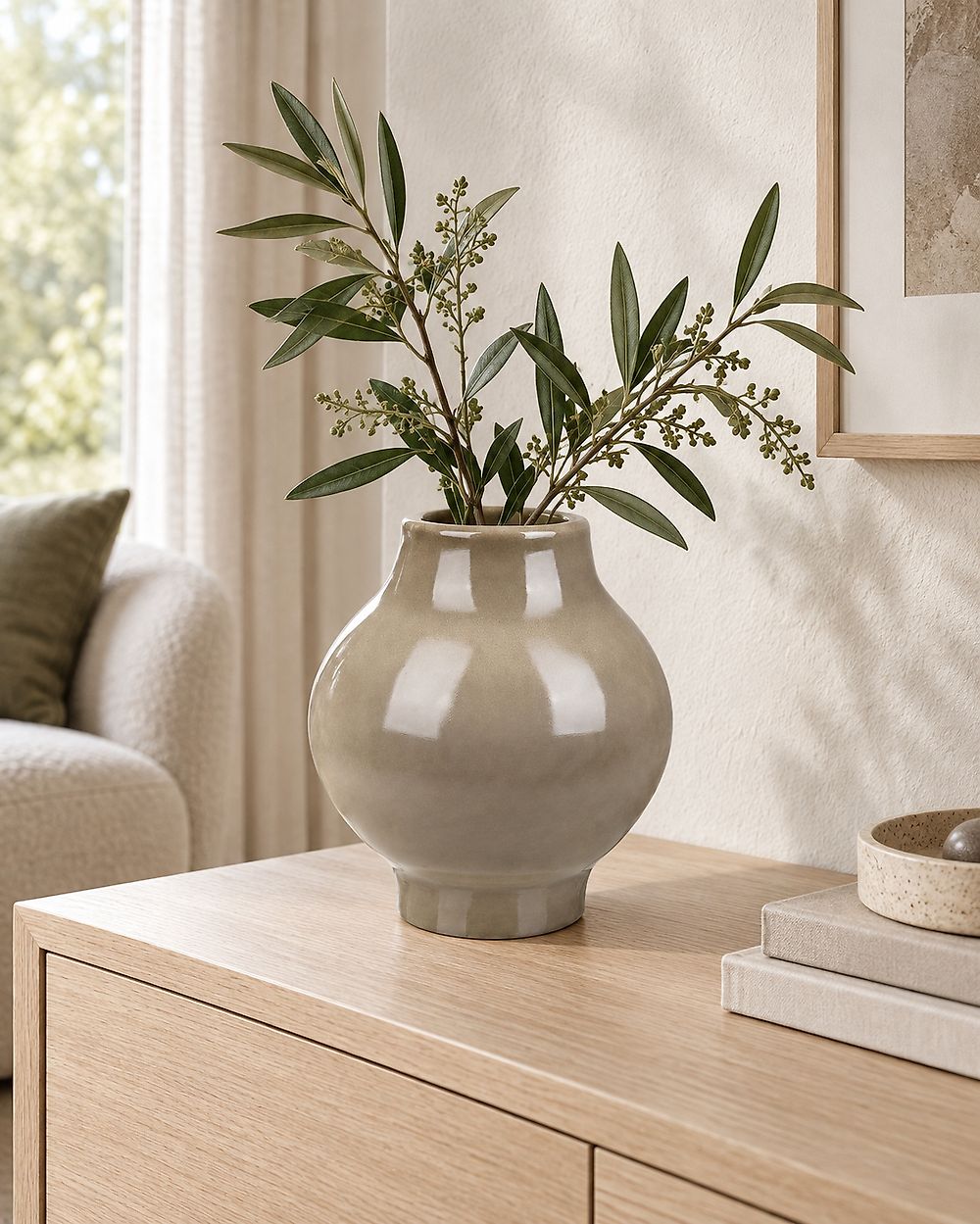 Blumenvase MAGAN 31 cm Keramik Taupe