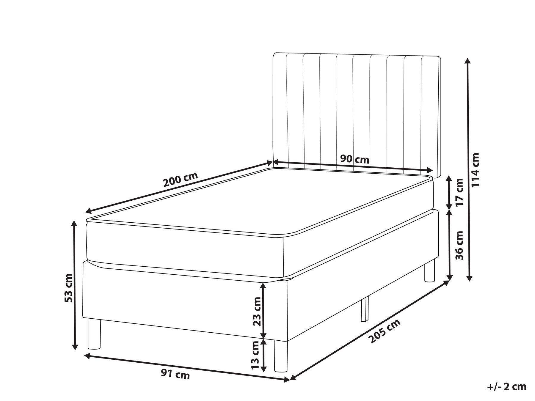 Boxspringbett Stoff COUNTESS 90 x 200 cm Hellgrau_1054518