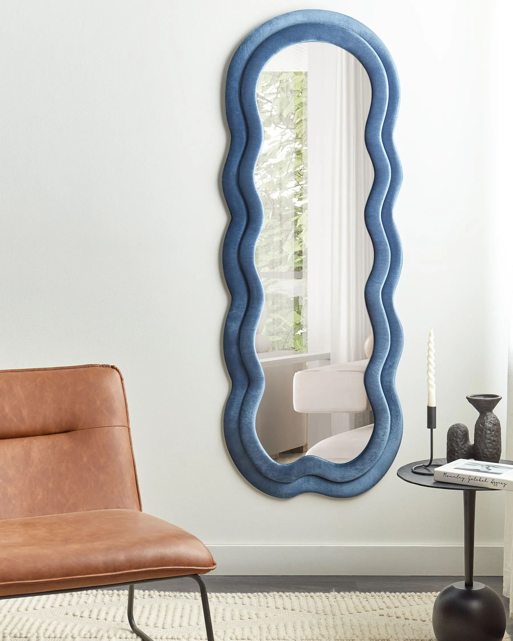 Wandspiegel LACS 57 cm 160 cm Samtstoff Blau_903914