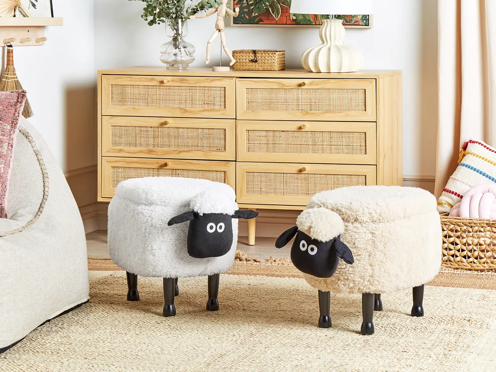 Tierhocker mit Stauraum SHEEP Schaf Stoff Weiß