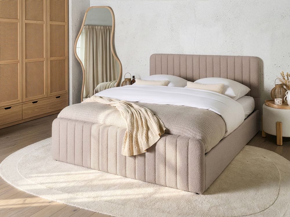 Bed met opbergruimte LUNAN Bouclé Beige 160 x 200 cm