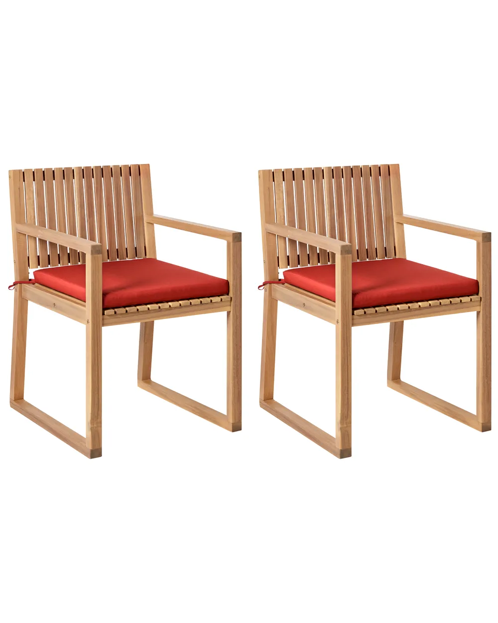 Set mit 2 Stühlen und Sitzkissen SASSARI PREMIUM zertifiziertes Akazienholz Rot