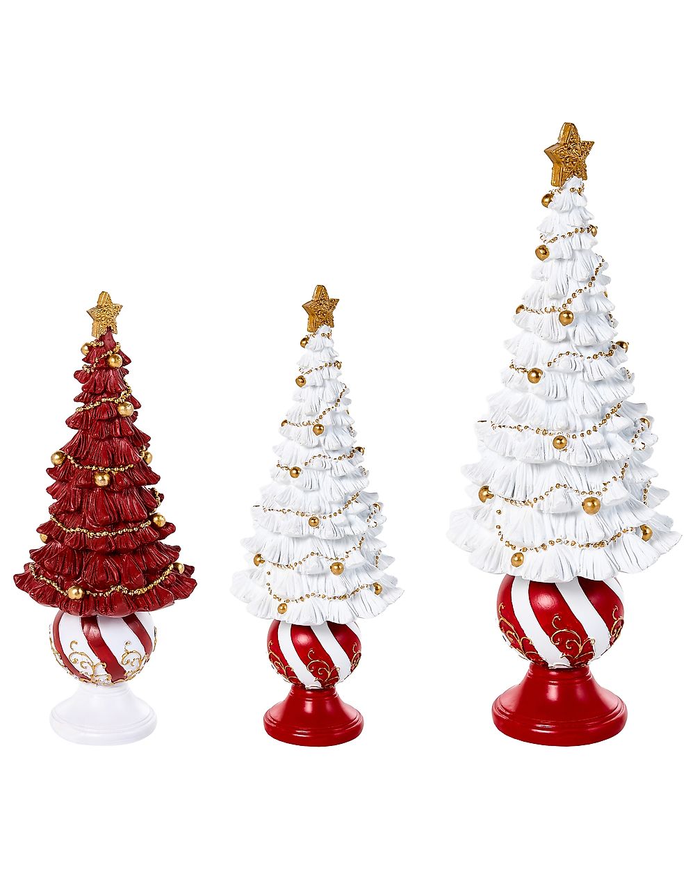 Weihnachtsdekoration 3er Set HITIS 32/32/40 cm Weihnachtsbaum Rot / Weiß