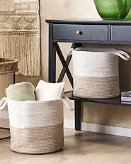 Set of 2 Baskets PAZHA Cotton Beige_1180200