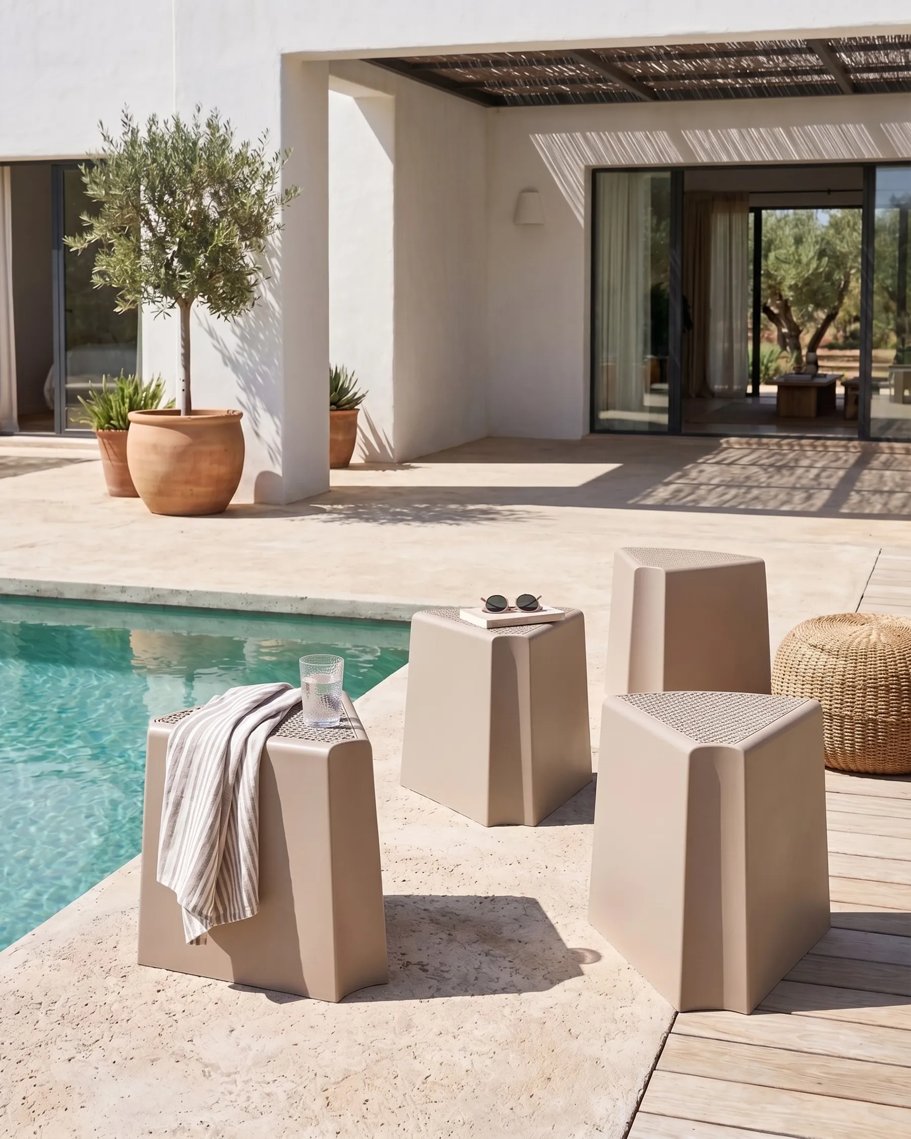 Gartenhocker 4er Set EVROS Beige_1069626