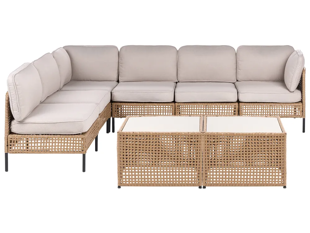 Garten Ecksofa mit Tisch 6-Sitzer OMEGANA modular Polyrattan Hellbeige
