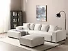 Ecksofa LUNGO mit Ottomane Cord Cremeweiß rechtsseitig