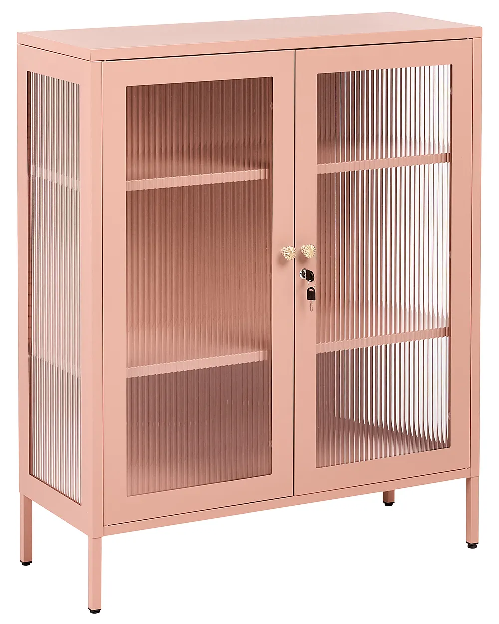 Vitrine mit Glastüren HARLYN  90 cm Metall Pfirsichrosa