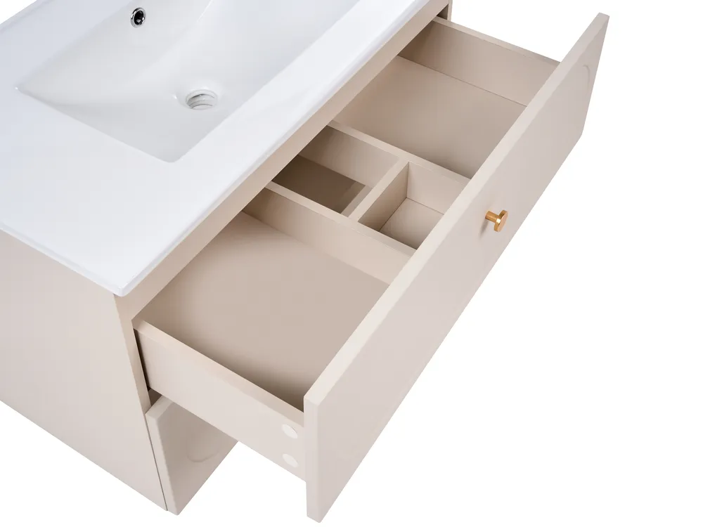 Wandmontierter Waschbeckenunterschrank mit Waschbecken TARUMIR 80 cm Beige_1125499