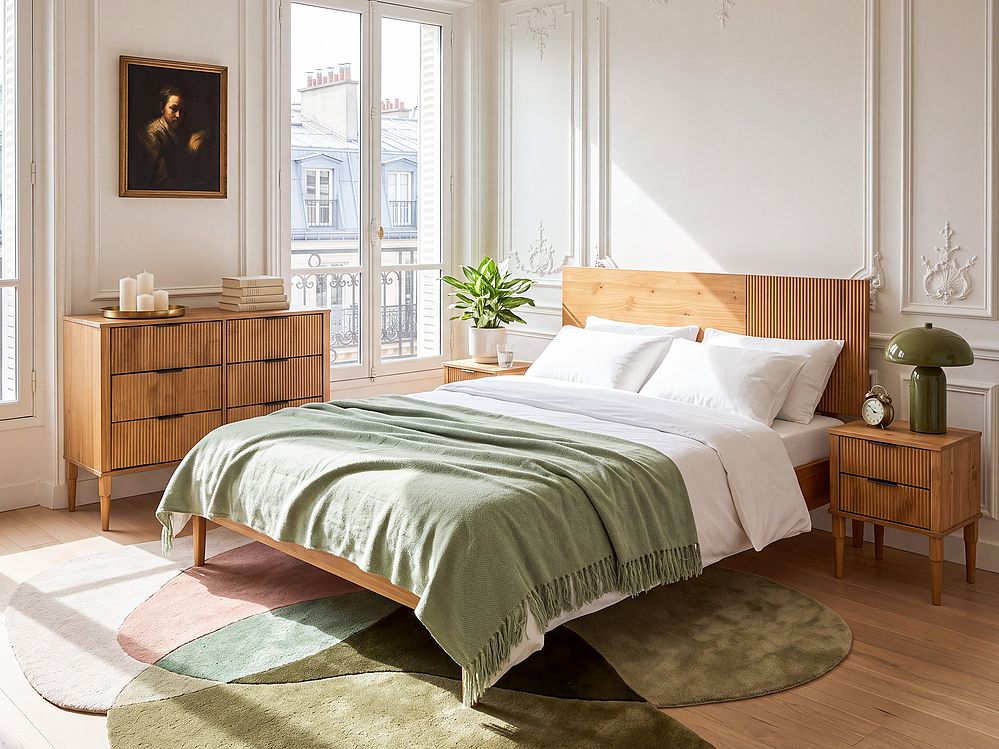Bedroom Set Pine Wood FLAVIGNAC 120 x 200 cm (EU Small Double) Light Brown