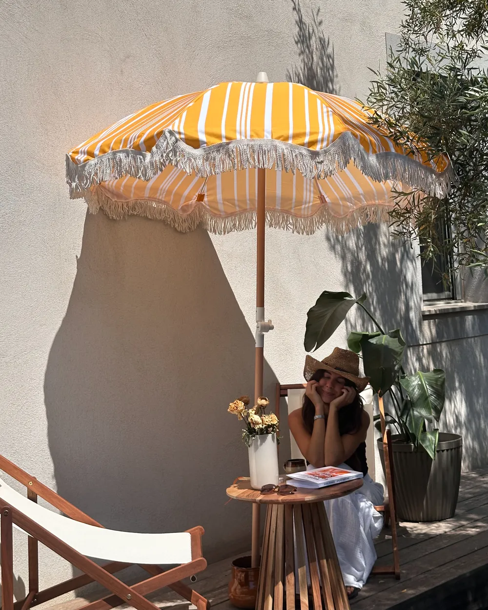 HÖGÖN parasol, blanc cassé jaune vif/rayé, 270 cm