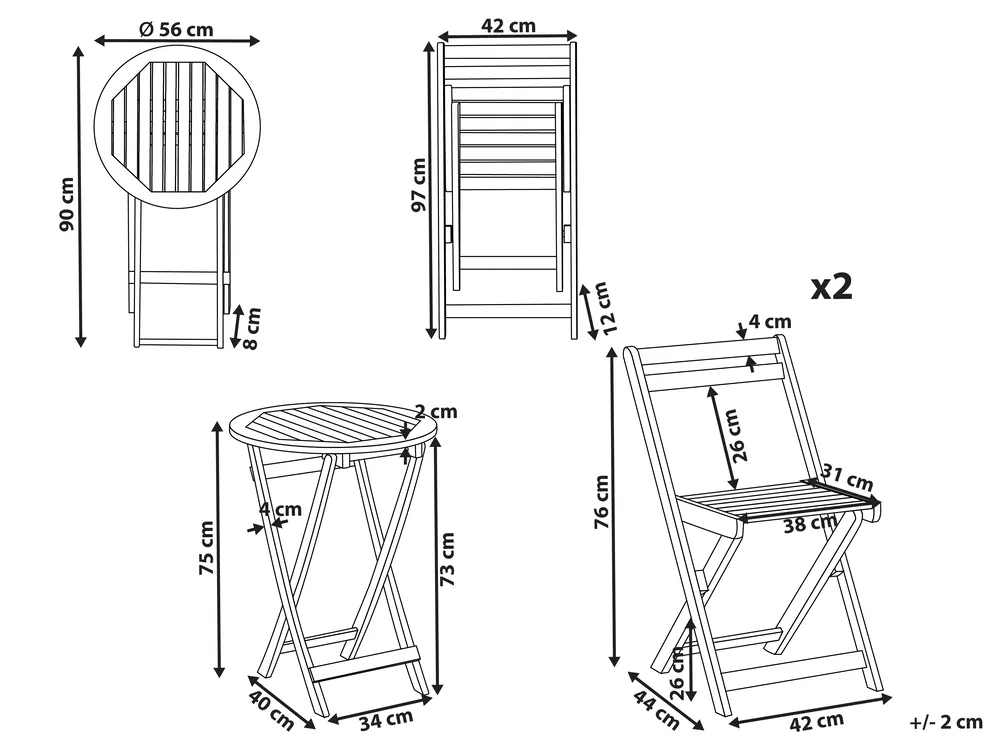 Bistro Set klappbar SACILE Akazienholz Braun_986996