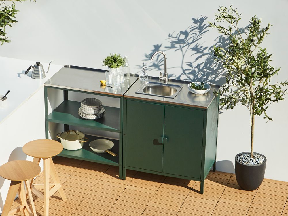 Outdoor-Küche 2er Set mit Spüle VILAMA Grün Metall