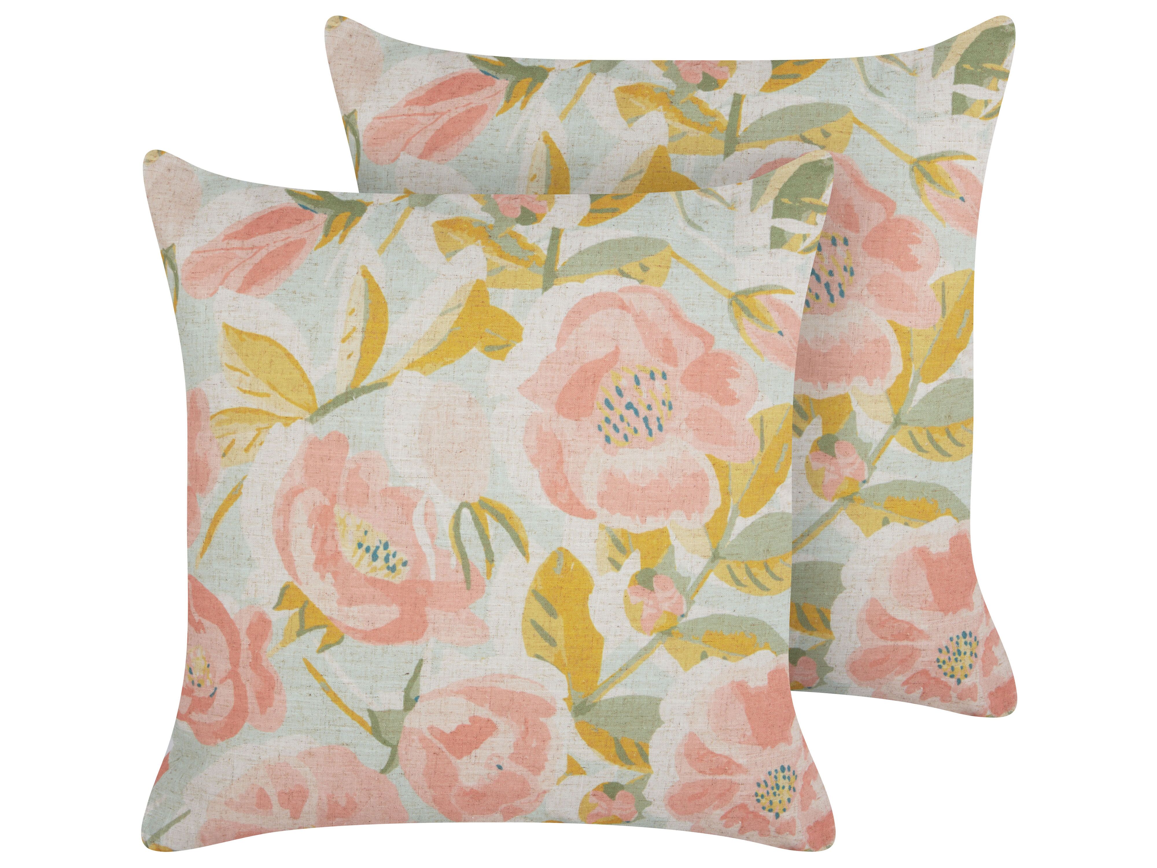 Dekokissen 2er Set ZAHRIYE 45 x 45 cm Rosa Blumenmuster_1183077