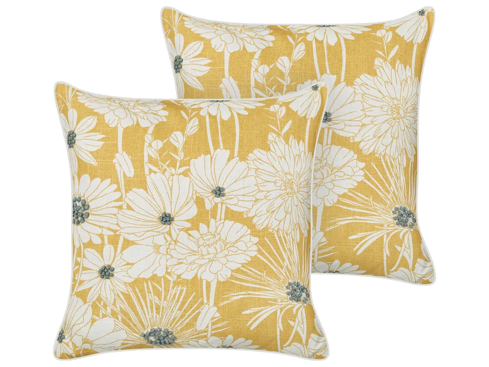 Dekokissen 2er Set SCIRPUS 45 x 45 cm Baumwolle Gelb Blumenmuster