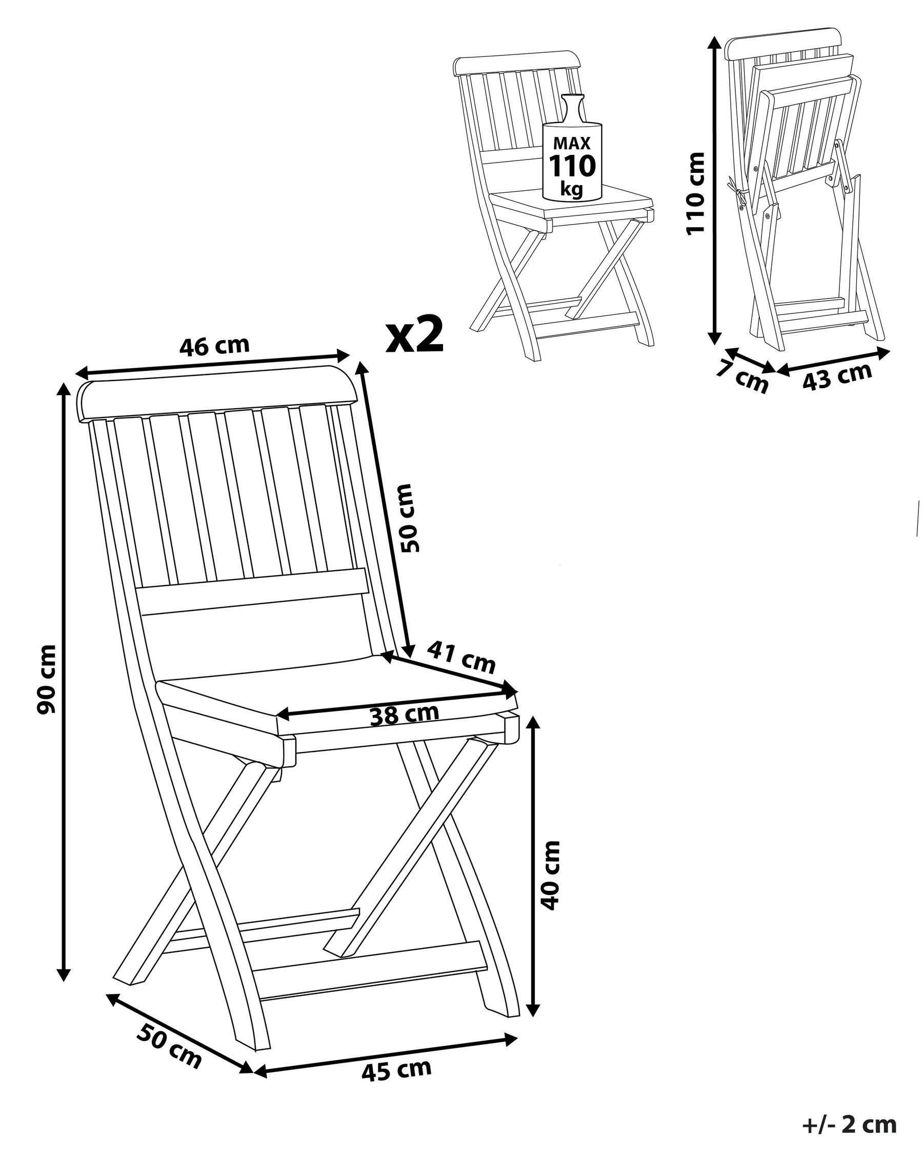 Set mit 2 Stühlen und Sitzkissen CENTO Akazienholz Braun_782392