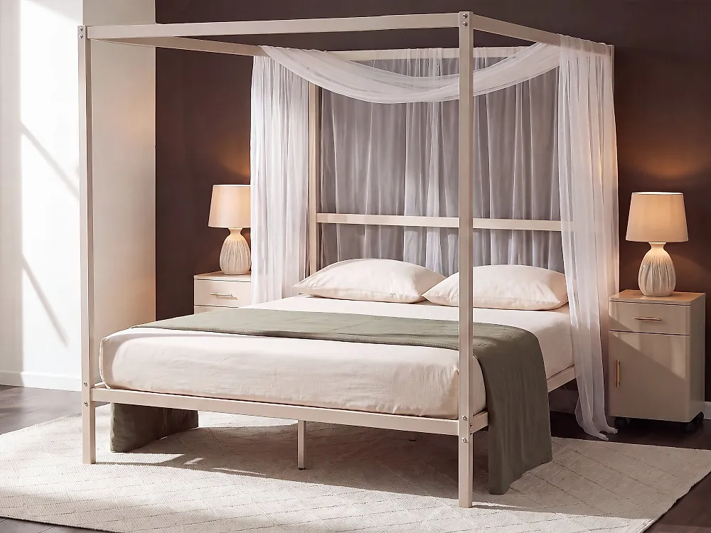Himmelbett Metall LESTARDS 140 x 200 cm Hellbeige