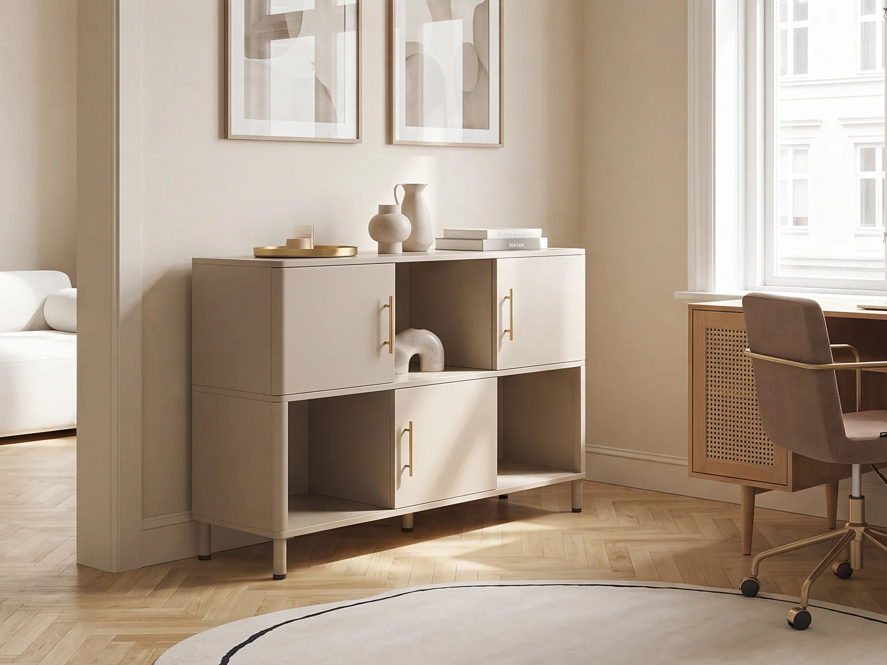 Sideboard mit 3 Türen OMBURA Metall Beige_1082620