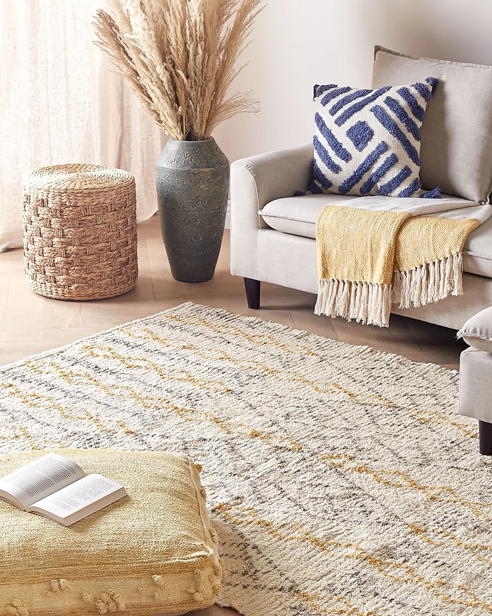 Rug KADAPA Beige 140 x 200 cm Cotton_1183588