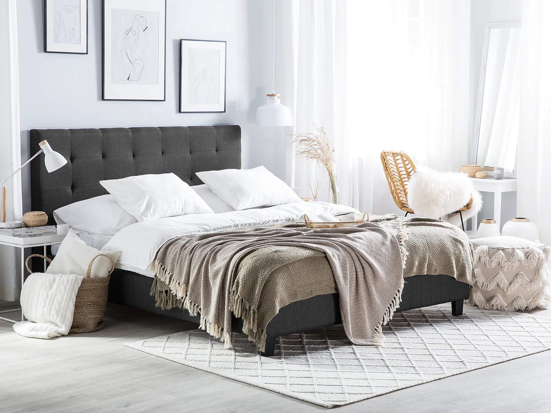 Bett mit Lattenrost Stoff LA ROCHELLE 160 x 200 cm Dunkelgrau_675849